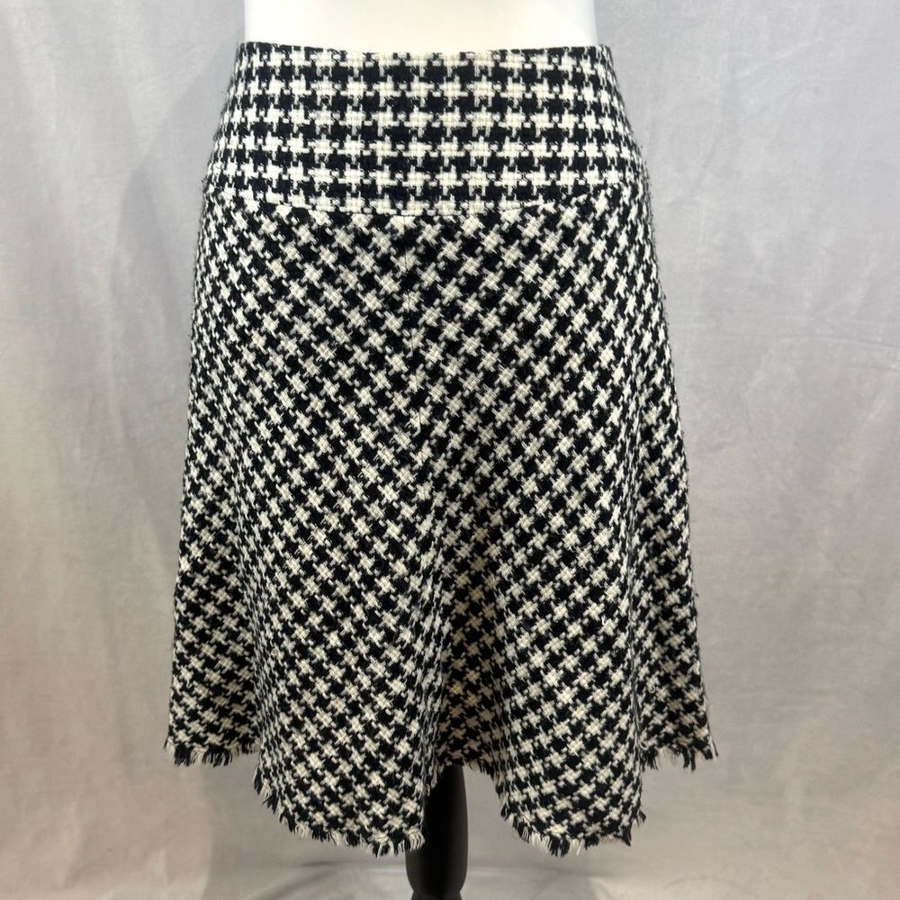 INC black and white houndstooth fringe hem tweed skirt size 10
